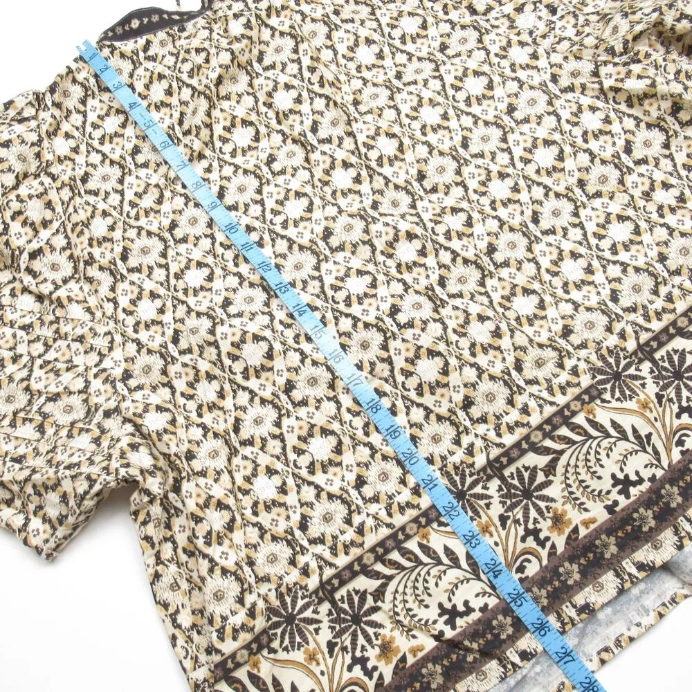 By Anthropologie Pleated Puff-Sleeve Blouse Black Motif 3X
